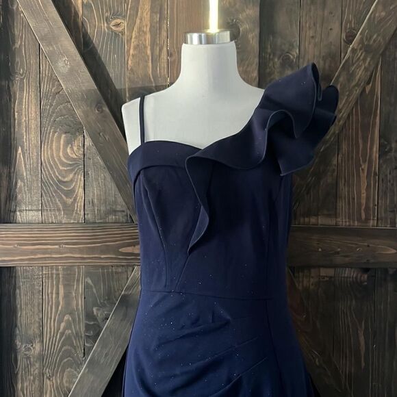 VFSHOW Ruffle One Shoulder Strap Ruched Wedding Maxi Dress V Neck Elegant Split - Picture 7 of 16